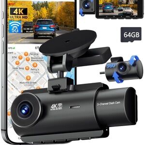 4K Ultra HD 3-Channel Dash Cam with WiFi - Black
